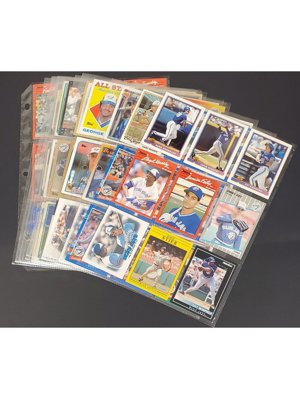 Vintage Toronto Blue Jays Baseball Card Collection in Protective Sleeves VG 90x